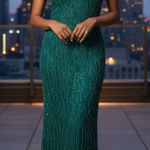 Laurence Kazar Vintage 100% Silk Green Beaded Sequin Gown Size Large Photo 0