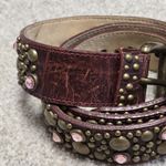 Streets Ahead Leather Pink Crystal Embellishments Belt‎ Antique Gold Tone SzL Brown Size L Photo 3