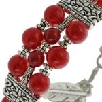 BEADED ANTIQUE SILVER & RED CHARM BRACELET Photo 1