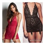 Victoria's Secret Victoria’s Secret Plunge Halter Garter Slip Corset Red S Lace NWT Photo 1