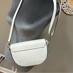 White half moon pebbled leather crossbody bag purse Italy gold accents zip close Photo 5