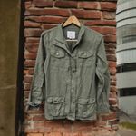 Artisan NY Olive Green Linen Utility Jacket Zip Pocket Military style Shacket Photo 1