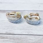 Vintage Clip On Earrings 5/8" Sparkly Hoops Silver Photo 4