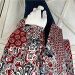 Ellen Tracy Multi Print Ruffle Front Blouse Small Red Black 3/4 Button Photo 5