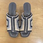 Bernardo  Beatriz Woven Slide‎ Sandals Square Toe Block Heel Beige Blue Size 10 Photo 3