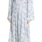 Vince Dahlia Blue White Floral Print Long Sleeve V-Neck Midi Dress Size S NWT Photo 0