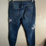 ZARA Woman Pink Roses Floral Embroidered Raw Hem Skinny Denim Jeans Photo 8
