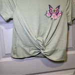 Self Esteem  Green Butterfly Graphic Short Sleeve Twist Knot Crop top size M Photo 6