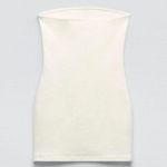 ZARA  denim off white/ cream denim mini strapless dress Photo 3