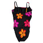 Longitude Retro 90s one piece swimsuit size medium bathing suit black with bright flowers Photo 3