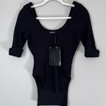 Maniere De Voir  NEW Ribbed Knit Dipped Hem Sweetheart Neck Top Black US 4 Photo 1