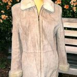 Liz Claiborne new beige suede coat with zip up front and faux fur trim! Photo 0