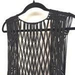 Festival Beach Crochet Black Coverup Western Boho Long Fringe Knot Open Knit Top Size M Photo 4