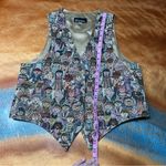 Vintage Tapestry Children of the World satin back button front Vest USA Tan Photo 8