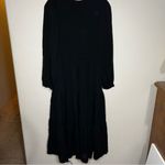 Bohme  Black Tencel Smocked Tiered Long Sleeve V-Neck MIDI Dress Photo 9