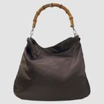 Gucci Vintage Brown Nylon Bamboo Handle Hobo Bag Patent Trim Shoulder Photo 2