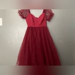 Lulus Lulu’s Brightly Beloved Wine Red Tulle Tiered Puff
Sleeve Midi Dress Size Medium Photo 5