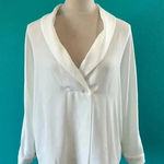 ZARA V Neck Long Sleeve High Lo Blouse White Shawl Collar Top Size XS Photo 0