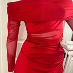 Unbranded Mesh Ruched Maxi Dress See Threw Off Shoulder Long Sleeve Size M. B12 Red Size M Photo 5