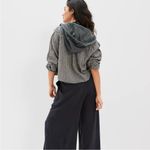 American Eagle Plaid Hoodie Crop Button Up Shirt Grey XS Distressed Shacket Photo 1