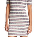 Madewell Ribbed Striped Knit Dress Short Sleeve Bodycon crew neck preppy buttons Photo 0