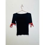 LAUREN RALPH LAUREN Black Red White Boatneck Ribbon Tie Short Sleeve Top sz PXS Photo 3