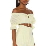 Majorelle Thalia Top in Lemon Cream Size Large Puff Sleeve Eyelet Smocked Photo 2