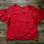 Skies Are Blue  Womens Red Short Sleeve Pleated Blouse Size Small Photo 0