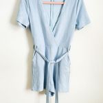 Missguided light pastel blue Plunge Deep V neck Faux Suede Romper Photo 6