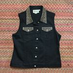 90s VTG CHEETAH RHINESTONE BLING BLACK BOXY VEST Size M Photo 3