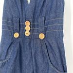 Vava by Joy Han  Denim Mini Dress Dark Wash Pockets Buttons Split Neck Size S Photo 3