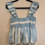 Blue B. Collection Blue and White Smocked Peplum Tank Top Size M Photo 2
