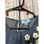CeCe NWT  Women’s Flower Appliqué Denim Short Sleeve Blouse - Blue / Size Medium Photo 2