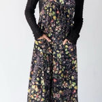 Natural Life  Velvet Dakota Tie Overalls Jumpsuit in Black Floral Stems - Size XL Photo 0