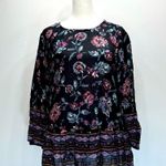 BeachLunchLounge Black Boho Whimsigoth Floral Print Ruffle Trim Blouse Medium Photo 1