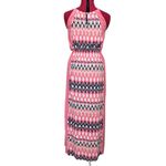 New York & Company High Neck Maxi Dress in Pink Geometric Pattern S/M Photo 1
