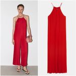 ZARA  Red Pleated Jumpsuit Medium Christmas Holidays Photo 1