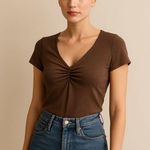 American Eagle  Brown Asymmetrical Women's Bodysuit Size L Photo 0