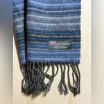 100% Cashmere Scarf Made in Scotland Blue Gray Striped Wool Fringe Soft Luxury Photo 1