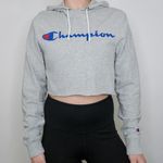Champion Spellout Gray Cropped Hoodie Photo 1