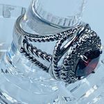 Women Fashion Ring Size Approximately 6.25 Silver Tone Metal Shade of Red Center Photo 5