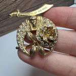 Signed ORA Daughter Of The Nile Scimitar & Rose Brooch Pin Rhinestone Vintage Gold Photo 6