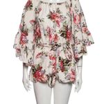 LPA  Anthropologie Linen Off Shoulder Romper Floral Summer Rose Bouquet Size XS Photo 1