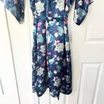 California Dynasty Asian Blue Pink Floral Matching Slip Dress Mid Length Robe M Size M Photo 6