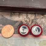 Vintage Handcrafted Red Floral Round Button Stainless Steel Earring Studs Photo 6