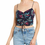 Likely  Alias Floral Print Ruched Crop Top‎ Tank Top Cerulean Blue Detail Large Photo 0