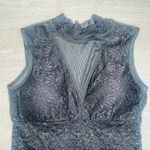 None Black floral lace sheer bodysuit top Photo 1