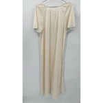 Vintage 80s Nightgown Cream Satin Quilted Embroidered Flowers Made in the USA Green Size M Photo 2