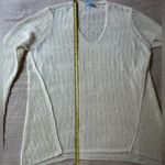 J. McLaughlin Cream V-Neck Open Stitch Long Sleeve Knit Sweater Size Large Photo 5