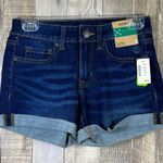Aeropostale Aero Low Rise Size 2 Rolled Raw Hem Cuffed 5 Pocket Dark Blue Wash Denim Shorts Photo 0